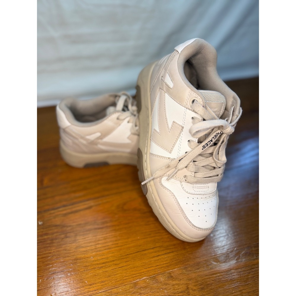 Off-White Out Of Office OOO Sneakers Beige White Leather Low Top‎ Trainers sz 39